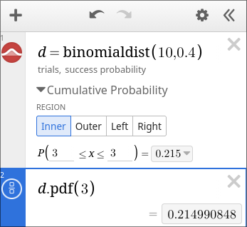 Computing the probability of 3 success in Desmos