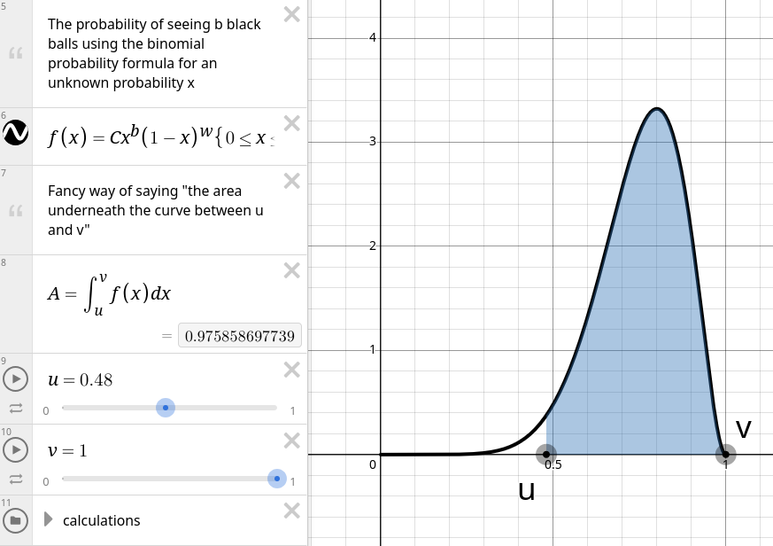 Moving u to the right until A is approximately 0.975
